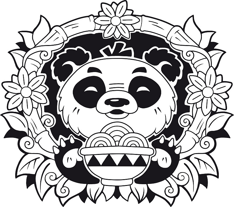 品牌名称,绘画插图,面条,熊猫,可爱的,幽默,背景分离,日本食品,食品,动物