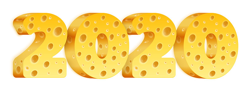 2020,奶酪,矢量,日历,可爱的,贺卡,洞,背景分离,食品,中国