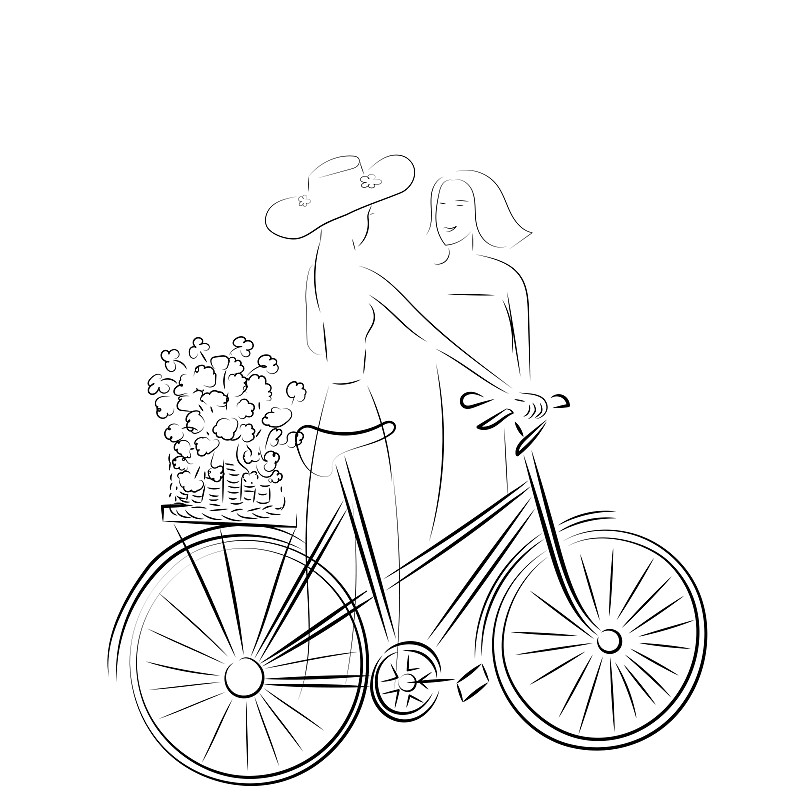 女人,自行车,拿着,篮子,车轮,运动,背景分离,法国,休闲活动,夏天