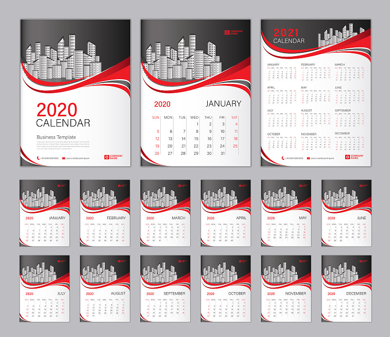 红色,波形,开端,背景,日历,星期,模板,星期日,2020,2021