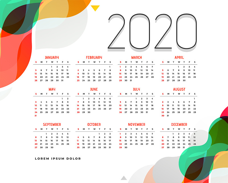 2020,模板,日历,高雅,极简构图,九月,商务,十月,月,一月