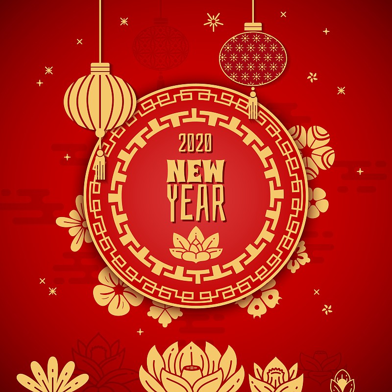 2020,灯笼,荷花,三维图形,红色,矢量,日历,传统,背景,纸