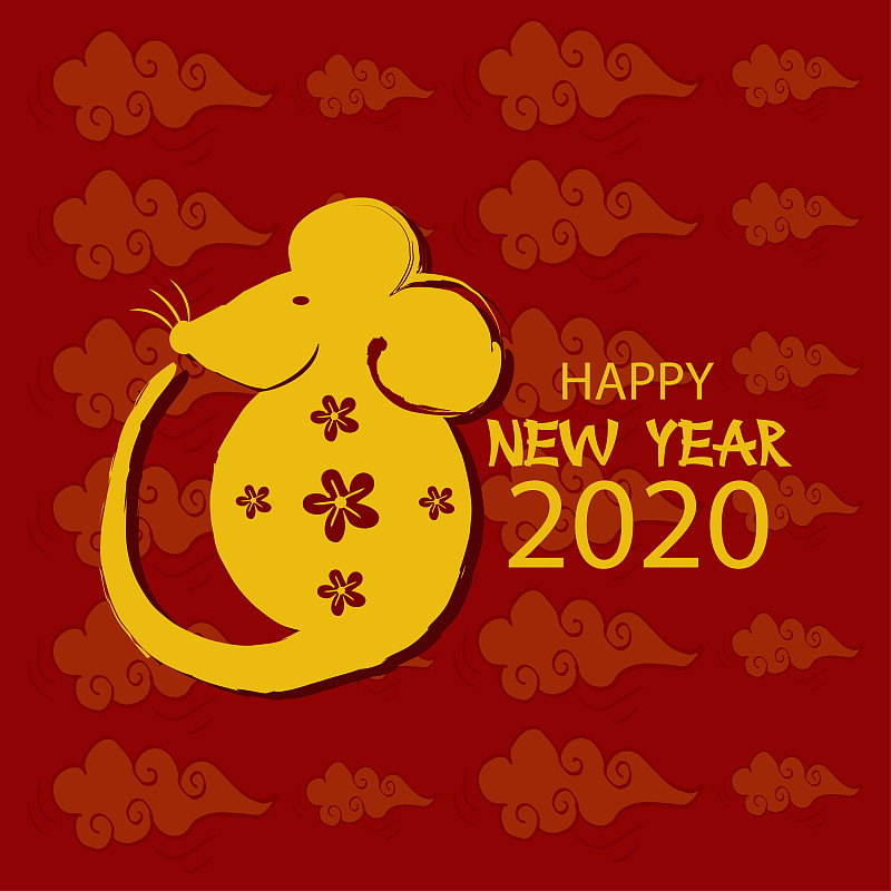 2020,新年前夕,老鼠,传统,贺卡,背景分离,春节,中文,十二生肖,动物
