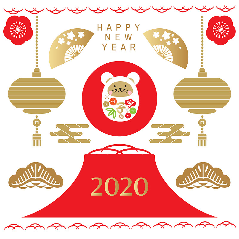 2020,日本,一只动物,新年前夕,日历,传统,和服,灯笼,春节,中国灯笼