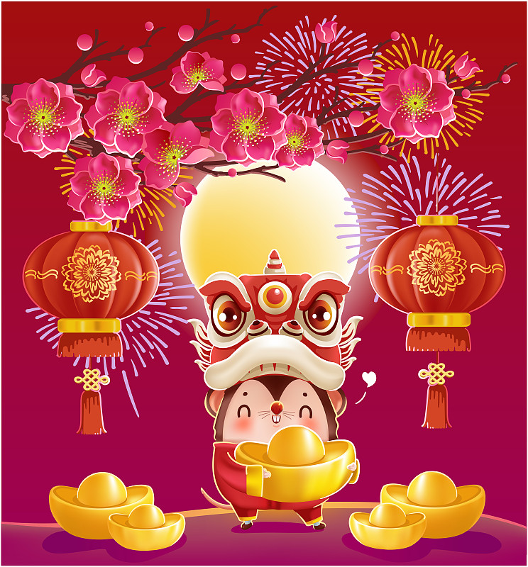 春节,传统,2020,贺卡,灯笼,纸灯笼,中国灯笼,动物,中国,节日