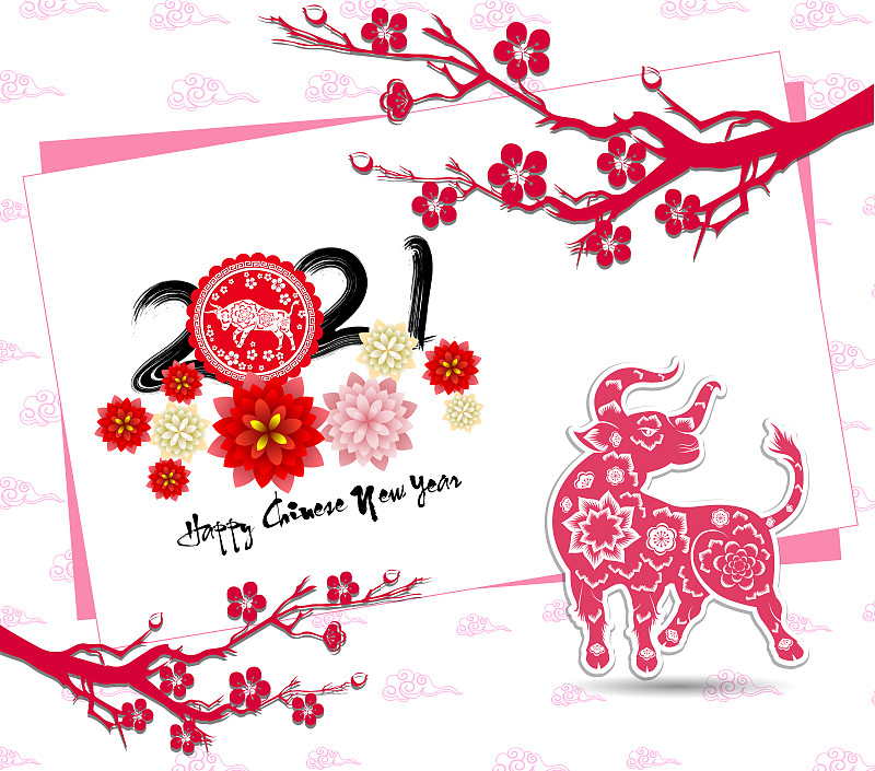 春节,幸福,亚洲,2021,牛年,背景,手艺,时尚,仅一朵花,传统