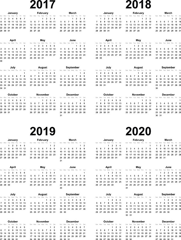 2020,简单,模板,2018,2017年,2019,矢量,日历,传媒,背景分离