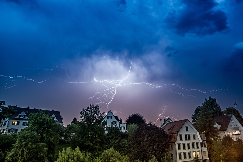 房屋,雷雨,瑞士,在上面,夜晚,自然,暗色,长时间曝光,城镇,图像