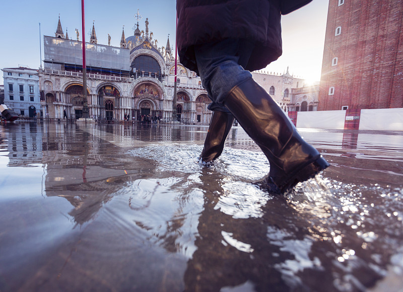 阿尔塔,威尼斯,靴子,秋天,女性,国际著名景点,湿,部分,一个人,广场