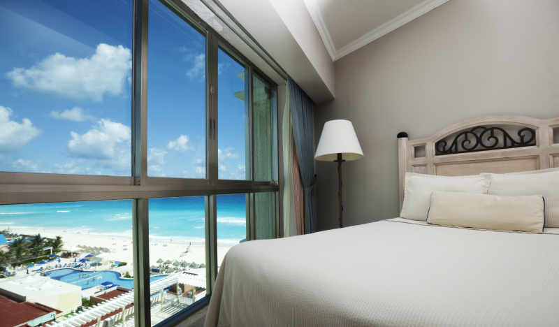 海滩,风景,透过窗户往外看,宾馆客房,加勒比海,推拉门,酒店,床上用品,游泳池,尤卡坦州