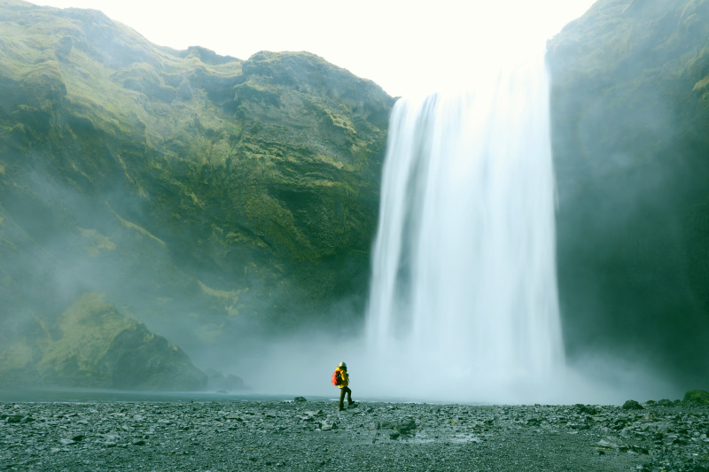 宏伟,徒步旅行,冰岛国,树林瀑布,巨大的,自然,旅游目的地,水平画幅,户外,长时间曝光