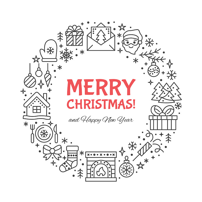 贺卡,新年前夕,松树,绘画插图,圆形,礼物,圣诞老人,计算机图标