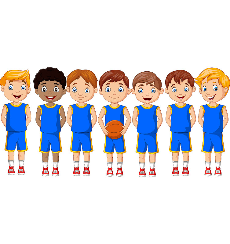 儿童,卡通,制服,篮球运动,团队,可爱的,篮子,运动,小的,童年