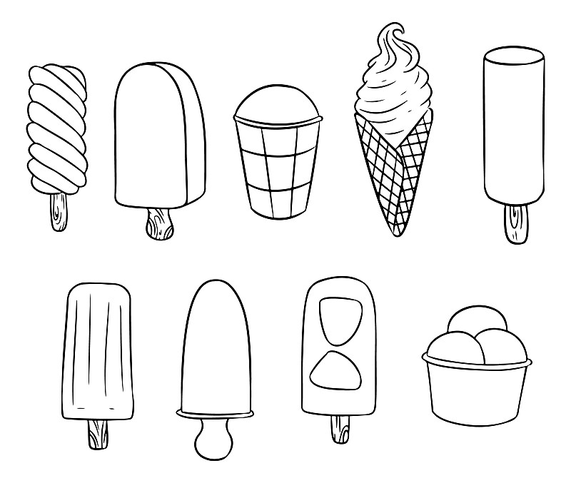 乱画,冰淇淋,可爱的,线条画,计算机图标,糖衣蛋糕,意大利冰淇淋,甜点心,圣代,草图