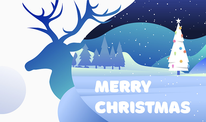 鹿,圣诞树,贺卡,背景分离,传单,新年前夕,树荫,雪,模板,动物