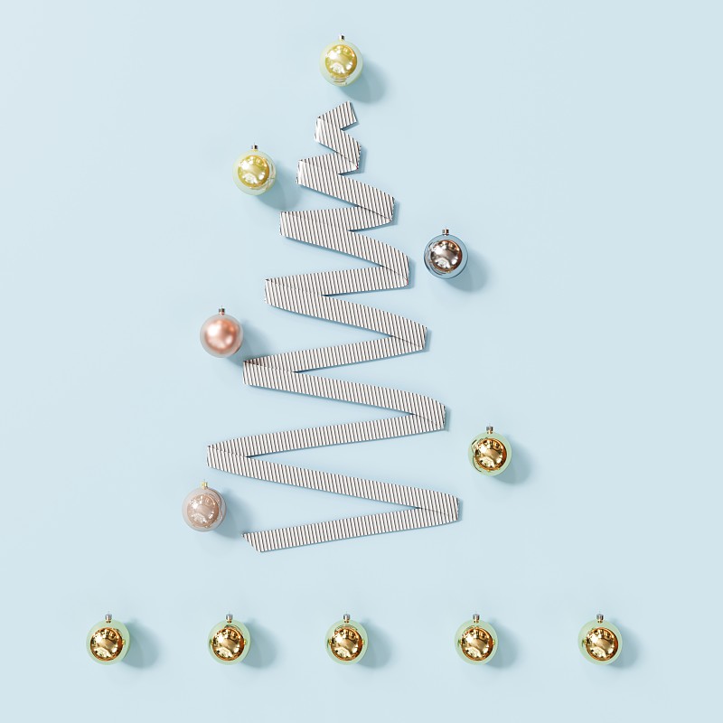 想法,三维图形,圣诞树,极简构图,白色,概念,缎带,组物体,装饰