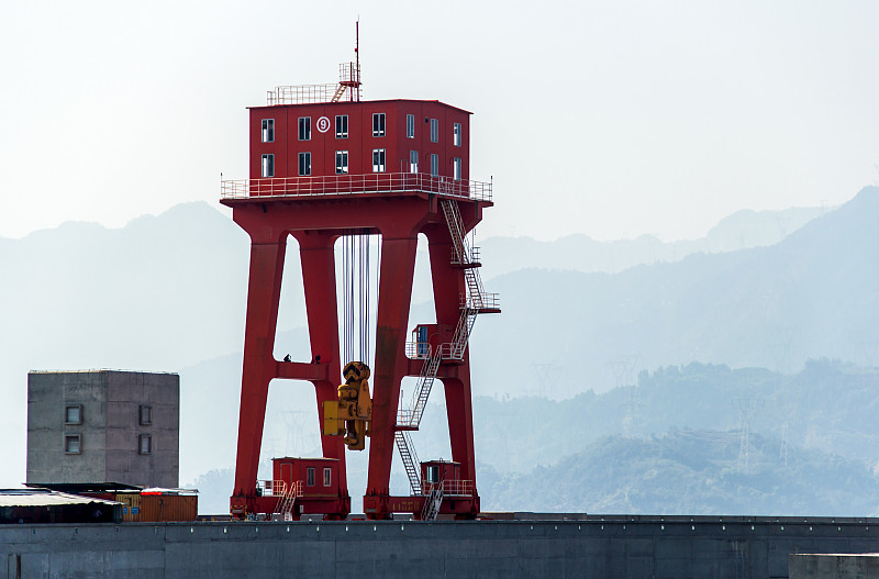 红色,起重机,水坝,建筑结构,湖北省,电缆,金属,宜昌,图像,建筑业
