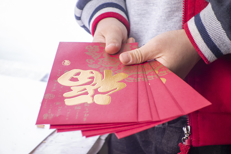 传统,儿童,手,红色,信封,拿着,商务,春节,一个人,中国