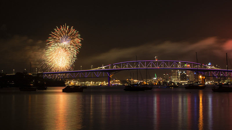 海港,新年前夕,放焰火,桥,奥克兰,2020,橙色,传统节日,背景,节日