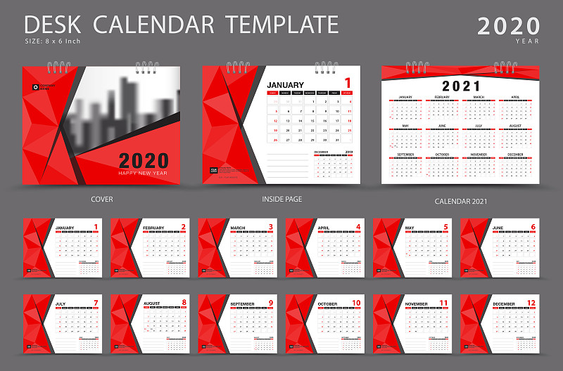 2020,模板,现代,红色,矢量,日历,星期,商务,传单