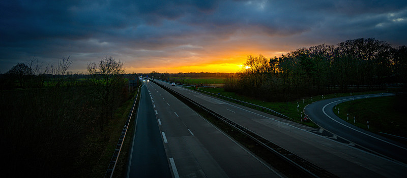 公路,夜晚,旅途,空的,沥青,波兰,自由,景观设计,交通,曙暮光