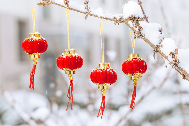 灯笼,雪,红色,传统,寒冷,春节,中国灯笼,环境,传统节日,中国