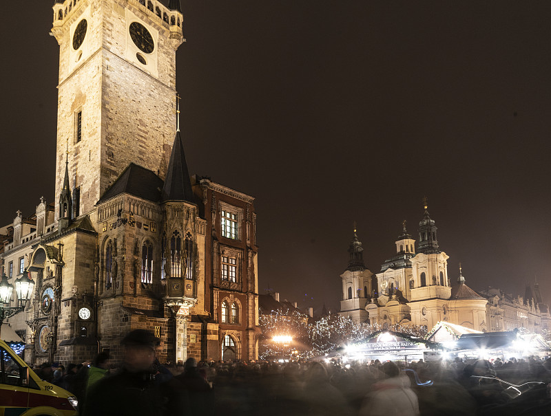 夜晚,冬天,圣诞市场,布拉格旧城广场,国际著名景点,圣诞装饰物,天文钟,广场,著名景点,市政厅