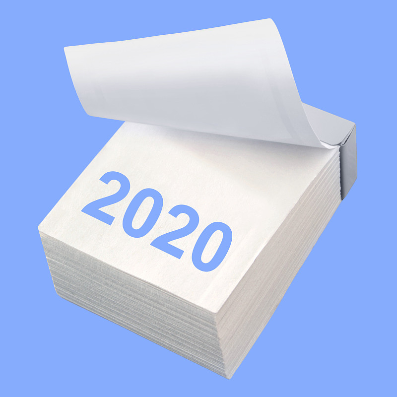 2020,纸,日历,蓝色背景,商务,空的,一个物体,背景分离,月,新年前夕