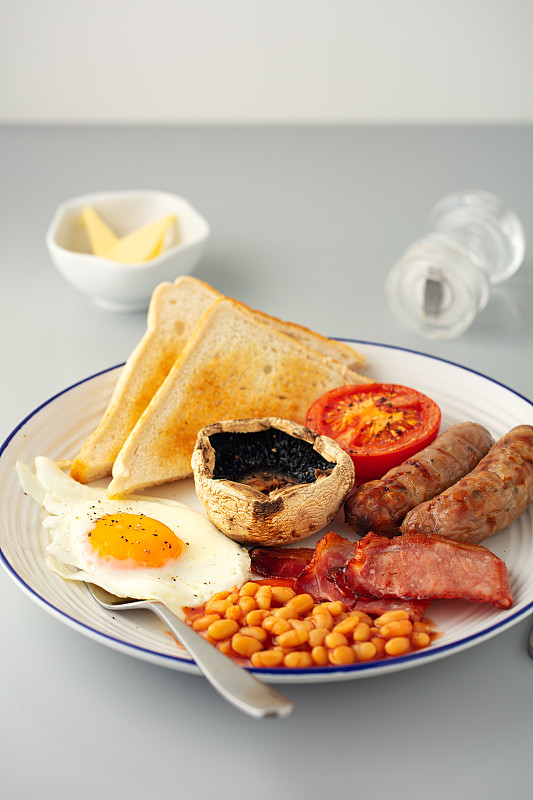 英式早餐,清新,传统,配方,面包,烤的,食品,蛋黄,英国,成分