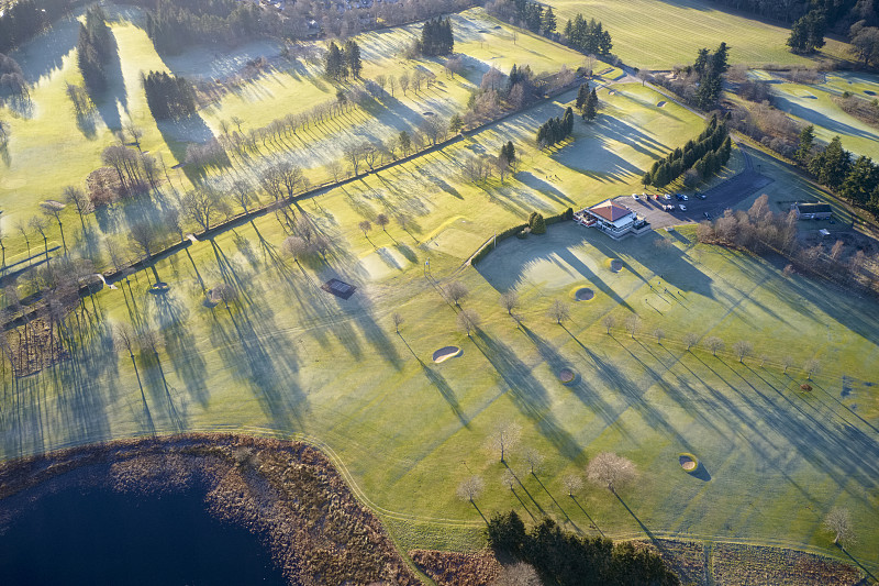 草,冬天,高尔夫球运动,绿色,阿博因,航拍视角,冻结的,在上面,苏格兰