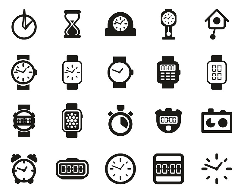 钟,计算机图标,巨大的,表,黑白图片,数字化显示,线条,背景分离,简单,复古风格