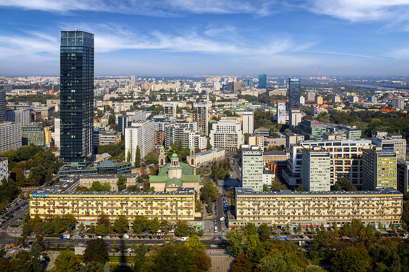 波兰,华沙,航拍视角,北,中心,国际著名景点,商务,城市生活,房屋建设,现代
