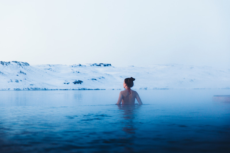 冻结的,女人,湖,浴盆,冰岛国,澳大利亚阿尔卑士山脉,温泉池,看风景,热,户外