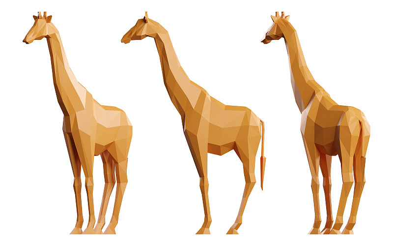 三维图形,长颈鹿,模型,低多边形效果,,分离着色,白色背景,几何形状,灵感,概念象征,野生动物