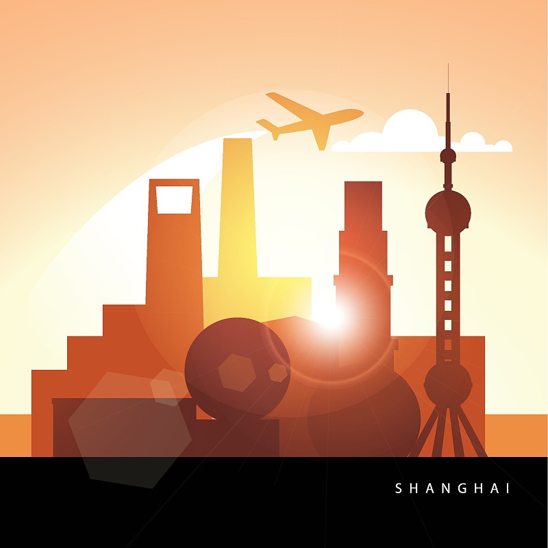 上海,概念,商务,现代,建筑业,著名景点,飞机,背景,绘画插图,建筑