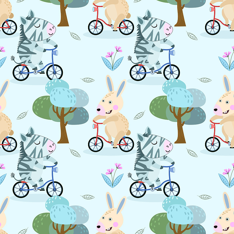 可爱的,斑马,四方连续纹样,兔子,骑自行车,派克大街,运动,纺织品,环境,泰国