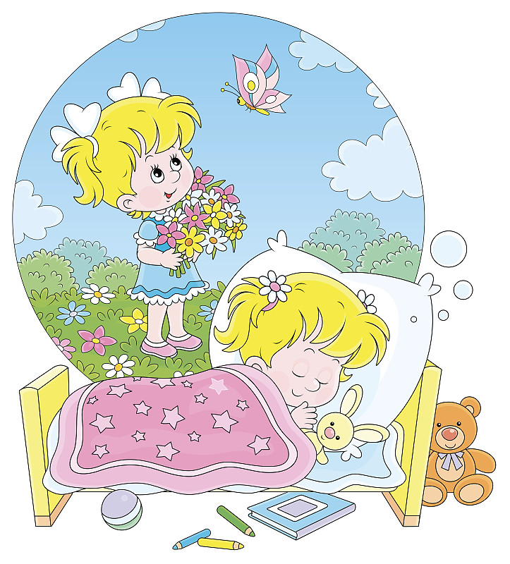 女孩,婴儿期,可爱的,泰迪熊,女婴,玩具,床,学龄前儿童,小的,童话故事