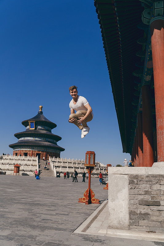 男人,金色头发,天坛,台阶,传统,北京,著名景点,户外,旅行者,建筑