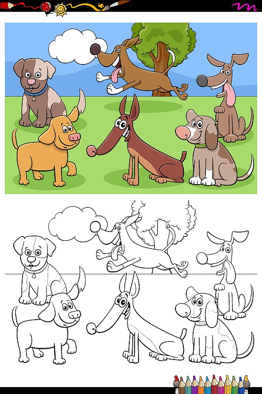 动物群,小狗,书页,性格,彩色图片,练习本,狗,动物,虚拟角色,犬科的
