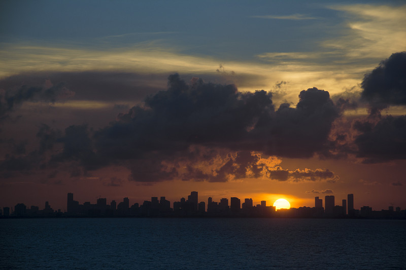 在上面,迈阿密,云,橙色,黄昏,佛罗里达,夏天,户外,天空,晴朗
