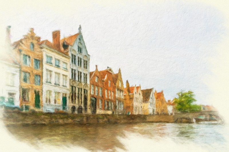 水彩画颜料,比利时,根特,城镇景观,铅笔,涂料,艺术品,河流,运河,草图