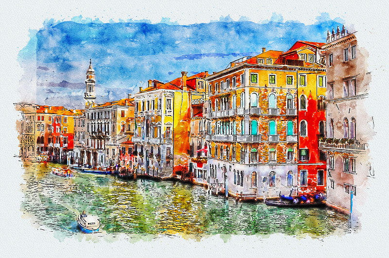 意大利,都市风景,大运河,雷雅托桥,威尼斯,摩托艇,浪漫,河流,运河,忙碌