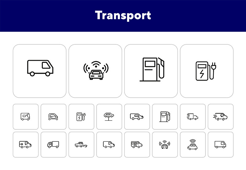 图标集,分界线,巴士,旅途,一个物体,卡车,汽车,迅速,简单,加油站