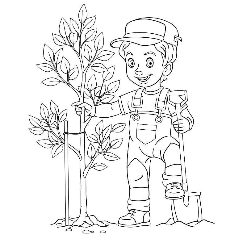 男孩,农民,卡通,书页,农业,儿童,植物,草图,园艺,幸福