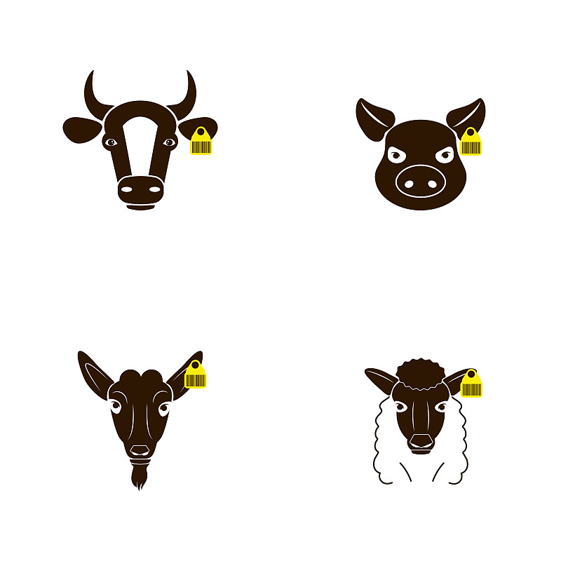 猪,山羊,母牛,动物头,牲畜,计算机图标,绵羊,条形码,似人脸,布置