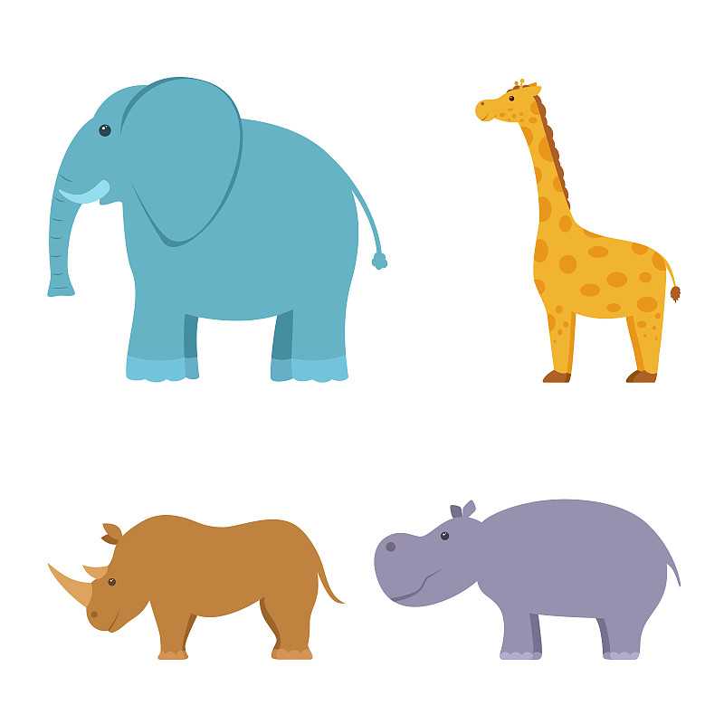 动物,非洲,可爱的,背景分离,野生动物,橙色,象,河马,背景,绘画插图