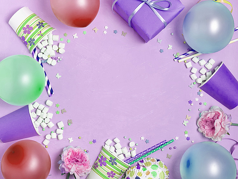 生日,包装纸,气球,一次性杯子,噪声,棉花软糖,请柬,事件,贺卡,松饼