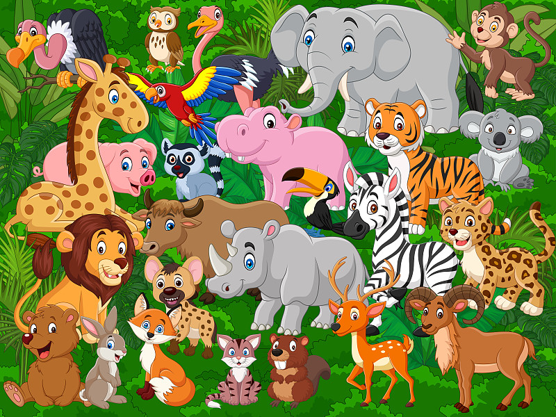 卡通,野外动物,斑马,鬣狗,哺乳纲,巨嘴鸟,草,动物群,猪,动物