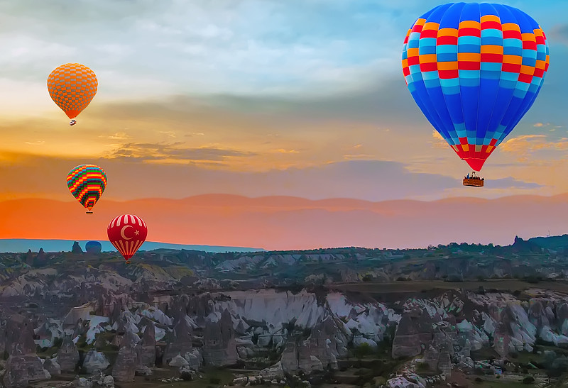 土耳其,热气球,气球,卡帕多奇亚,篮子,绳子,安纳托利亚,云景,景观设计,中午