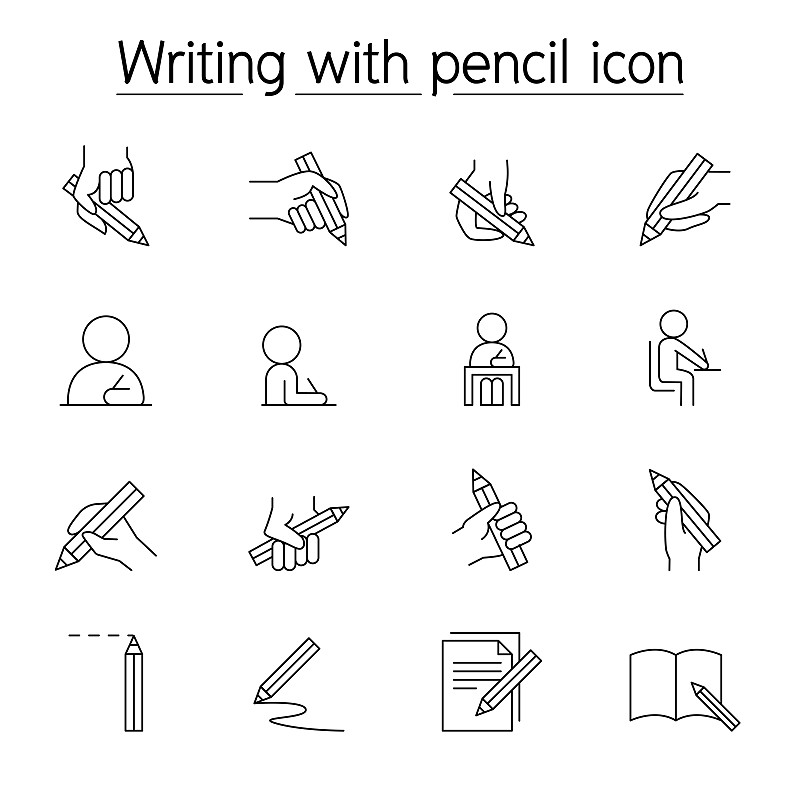 铅笔,图标集,瘦弱,高雅,线条,背景分离,信函,哲学家,概念象征,新闻记者